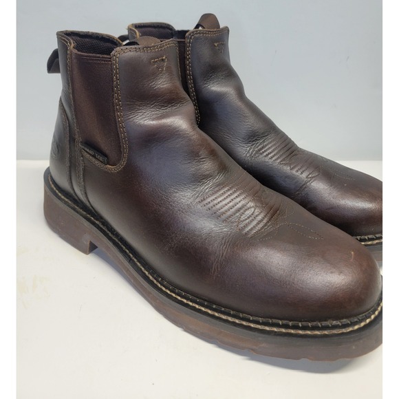 Justin Mens Dark Brown Leather Composite Toe Chelsea Work Boots Pull On 9 D
